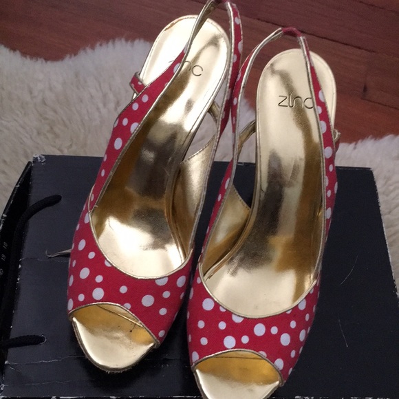 ZINC PEEP TOE SLING BACK POLKA DOT SANDALS, W/BOX - Picture 2 of 8
